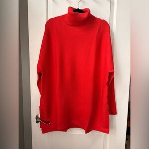 Elegant Red Turtleneck Tunic Sweater